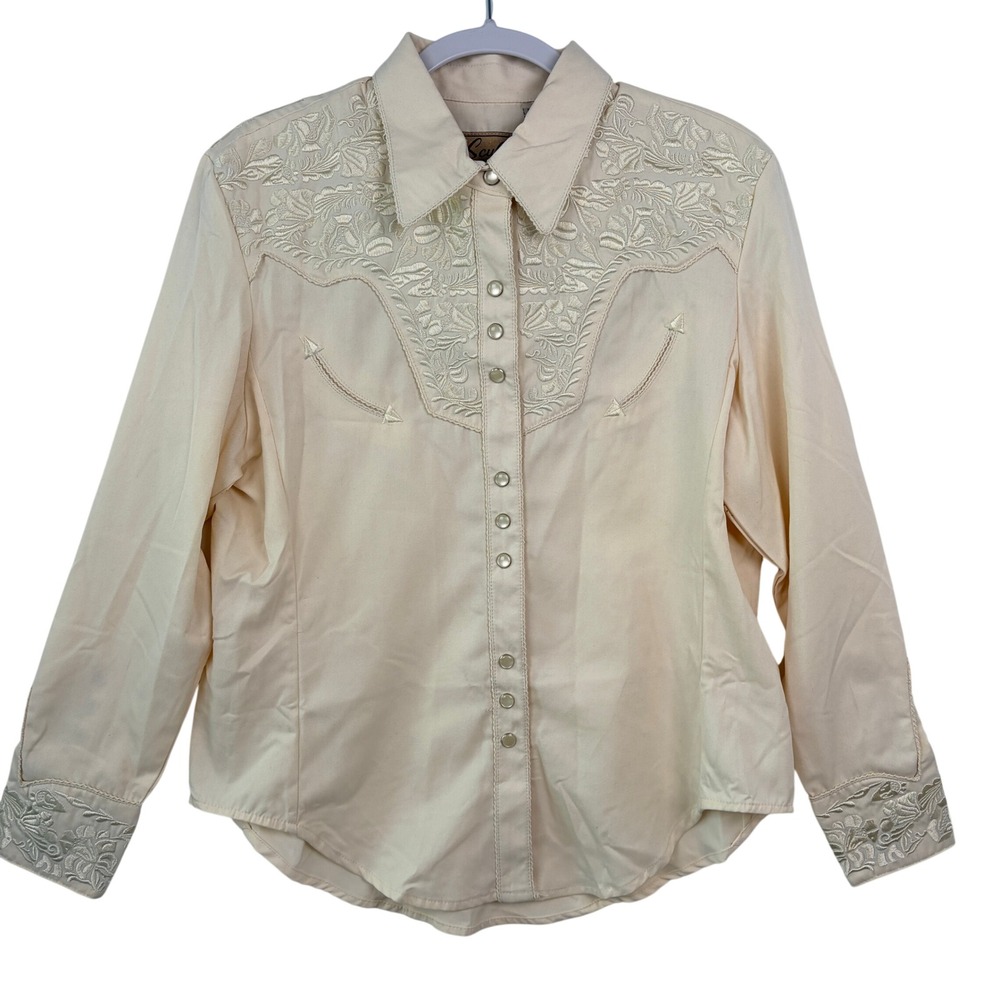 Scully Western Embroidered Pearl Snap Shirt Large Cream Excellent